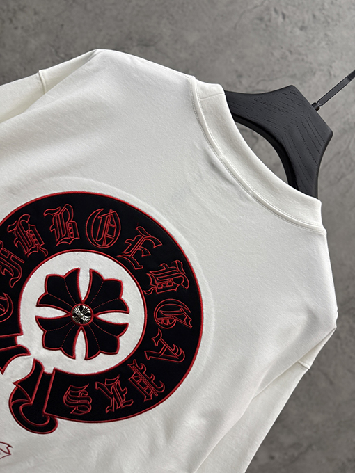 クロムハーツブランドコピー アメリカンスタイルの刺繍入りレザーカップル半袖Tシャツ