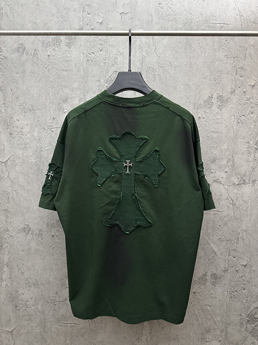 クロムハーツ アメリカンスタイルのウォッシュアップリケ刺繍入りカップル半袖Tシャツ