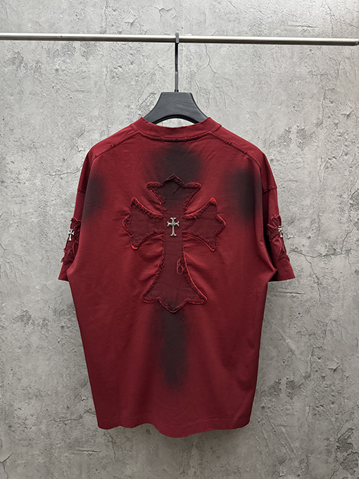 クロムハーツ アメリカンスタイルのウォッシュアップリケ刺繍入りカップル半袖Tシャツ