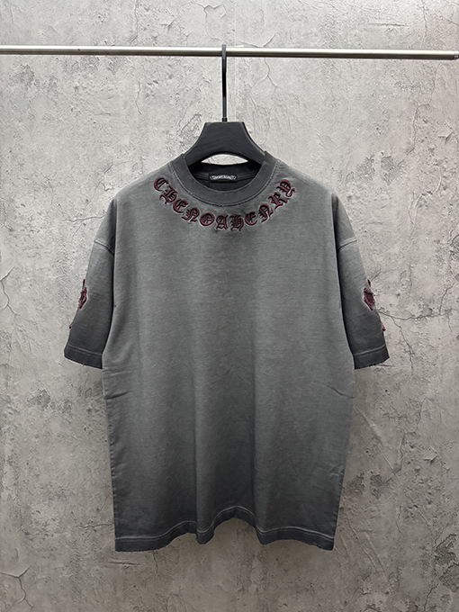 クロムハーツ アメリカンスタイルのウォッシュアップリケ刺繍入りカップル半袖Tシャツ