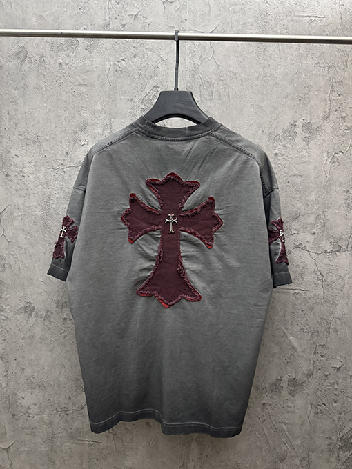 クロムハーツ アメリカンスタイルのウォッシュアップリケ刺繍入りカップル半袖Tシャツ