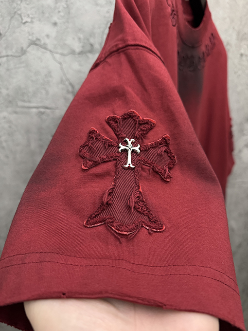 クロムハーツ アメリカンスタイルのウォッシュアップリケ刺繍入りカップル半袖Tシャツ