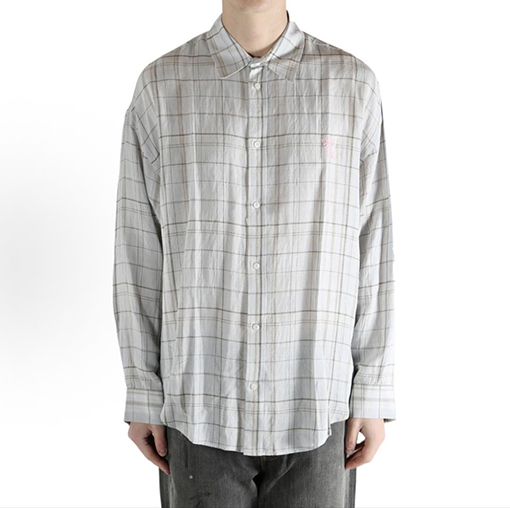 アクネストゥディオズ Acne Studios チェック柄のリボン刺繍入り長袖襟付きシャツ