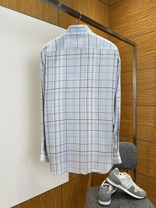 アクネストゥディオズ Acne Studios チェック柄のリボン刺繍入り長袖襟付きシャツ