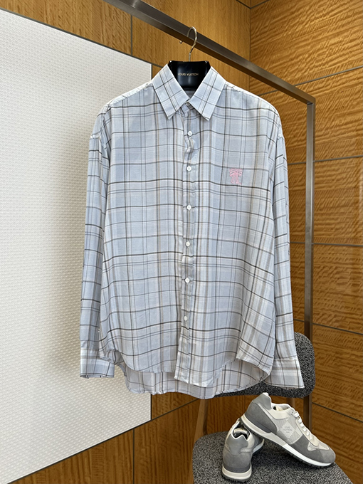 アクネストゥディオズ Acne Studios チェック柄のリボン刺繍入り長袖襟付きシャツ