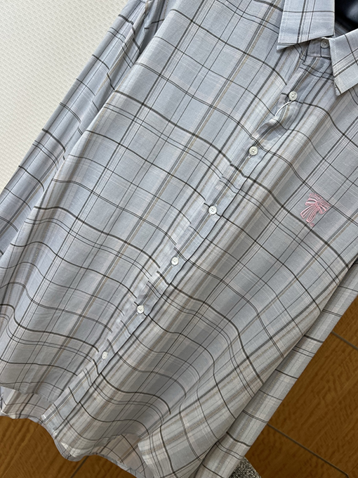 アクネストゥディオズ Acne Studios チェック柄のリボン刺繍入り長袖襟付きシャツ