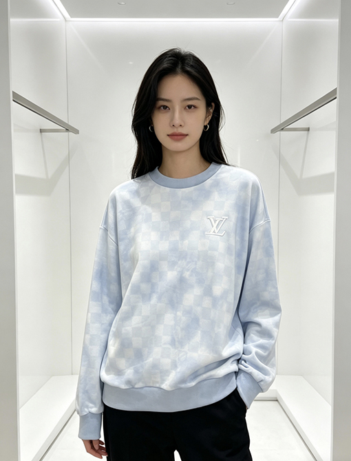 ルイヴィトン チェック柄刺繍りクルーネックのスウェットシャツ