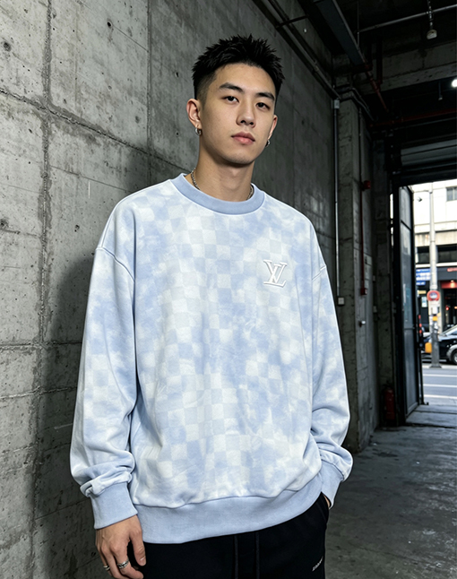 ルイヴィトン チェック柄刺繍りクルーネックのスウェットシャツ