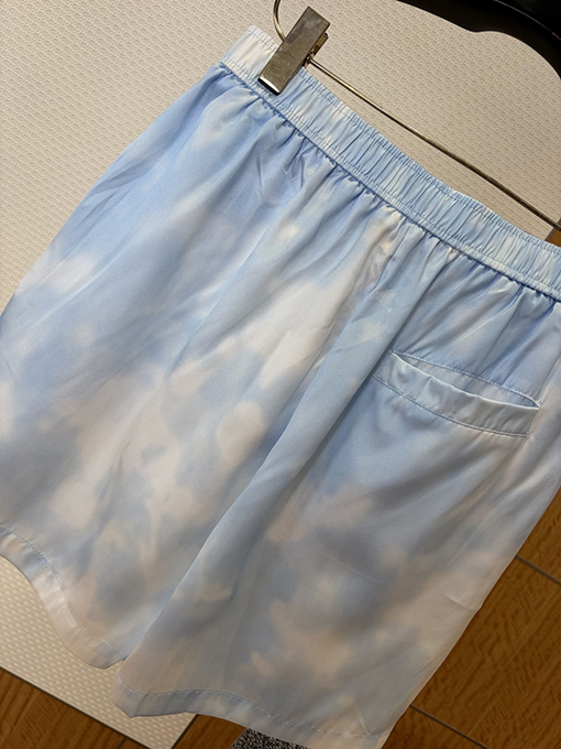 ルイヴィトンブランドコピー 青と白のタイダイ柄ドローストリングカジュアルショーツ