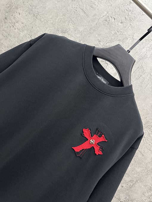 クロムハーツ アメリカンスタイルのベルベットアップリケ刺繍りカップル半袖Tシャツ