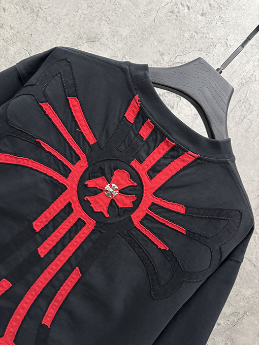 クロムハーツ アメリカンスタイルのベルベットアップリケ刺繍りカップル半袖Tシャツ