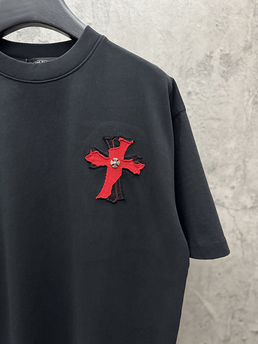 クロムハーツ アメリカンスタイルのベルベットアップリケ刺繍りカップル半袖Tシャツ