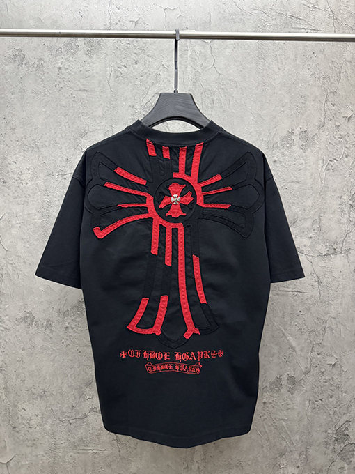 クロムハーツ アメリカンスタイルのベルベットアップリケ刺繍りカップル半袖Tシャツ