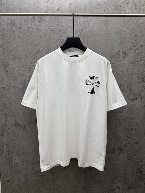 クロムハーツ アメリカンスタイルのベルベットアップリケ刺繍りカップル半袖Tシャツ