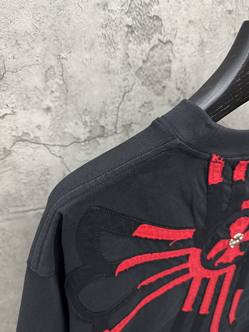 クロムハーツ アメリカンスタイルのベルベットアップリケ刺繍りカップル半袖Tシャツ