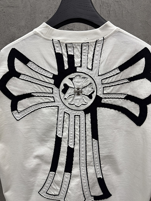 クロムハーツ アメリカンスタイルのベルベットアップリケ刺繍りカップル半袖Tシャツ