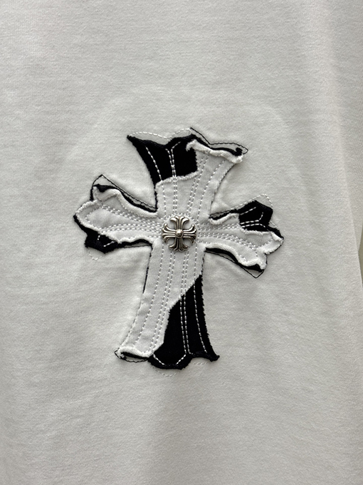 クロムハーツ アメリカンスタイルのベルベットアップリケ刺繍りカップル半袖Tシャツ