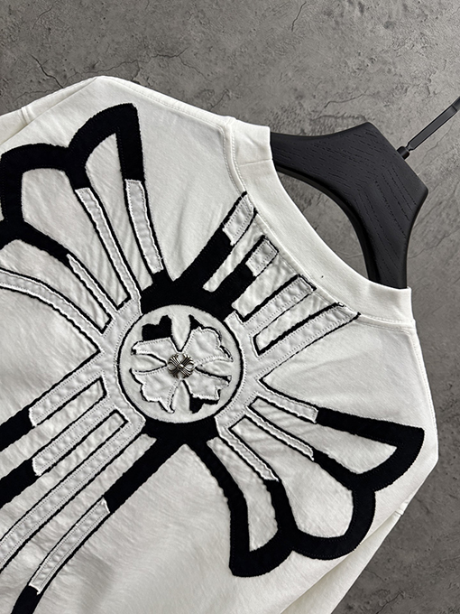 クロムハーツ アメリカンスタイルのベルベットアップリケ刺繍りカップル半袖Tシャツ