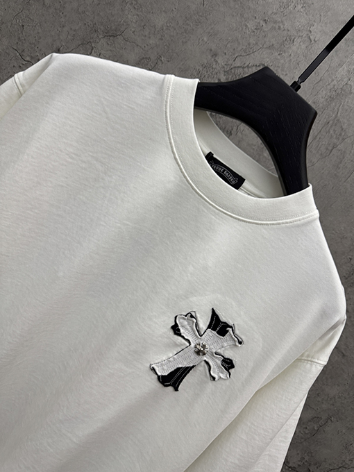 クロムハーツ アメリカンスタイルのベルベットアップリケ刺繍りカップル半袖Tシャツ