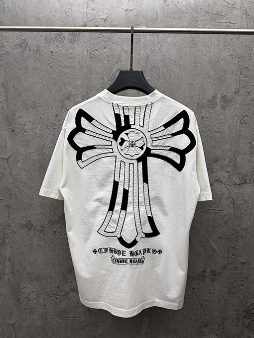 クロムハーツ アメリカンスタイルのベルベットアップリケ刺繍りカップル半袖Tシャツ