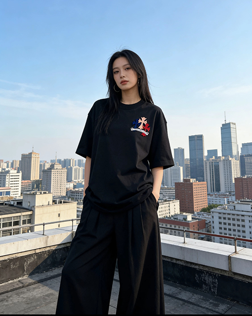 クロムハーツブランドスーパーコピー 前面と背面に十クロス歯ブラシの刺繍がされた半袖Tシャツ