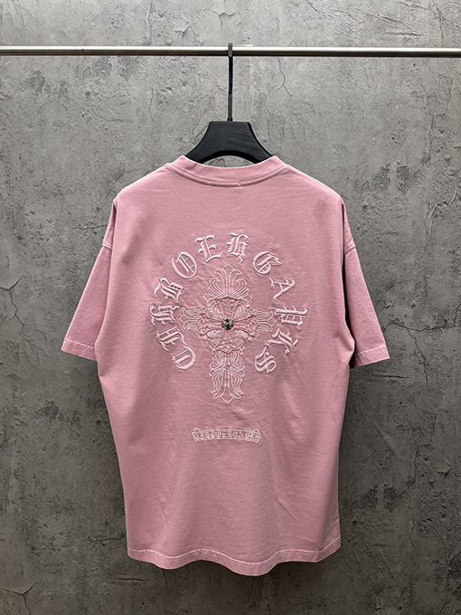 クロムハーツコピー アメリカンスタイルのウォッシュアップリケ刺繍入りカップル半袖Tシャツ