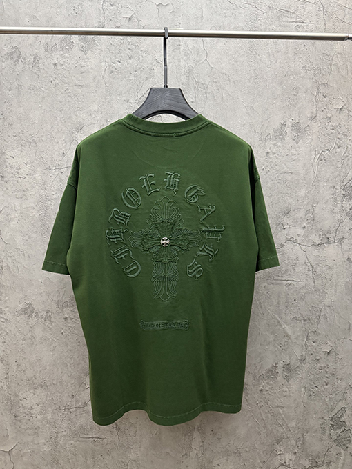 クロムハーツコピー アメリカンスタイルのウォッシュアップリケ刺繍入りカップル半袖Tシャツ