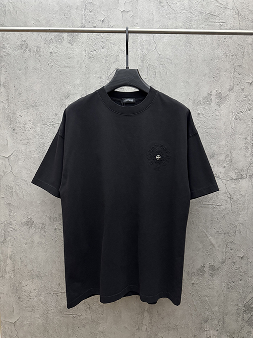 クロムハーツコピー アメリカンスタイルのウォッシュアップリケ刺繍入りカップル半袖Tシャツ