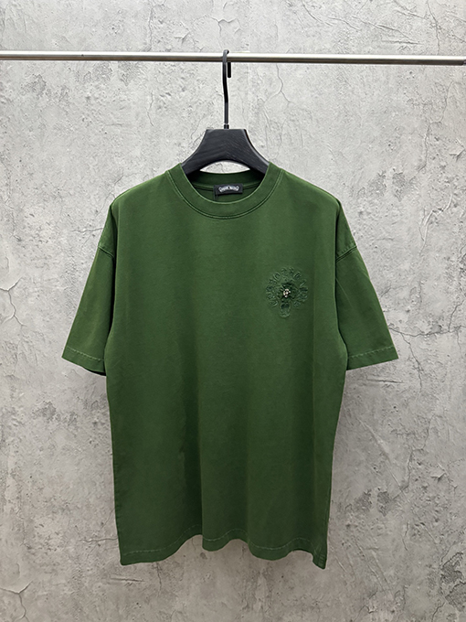 クロムハーツコピー アメリカンスタイルのウォッシュアップリケ刺繍入りカップル半袖Tシャツ