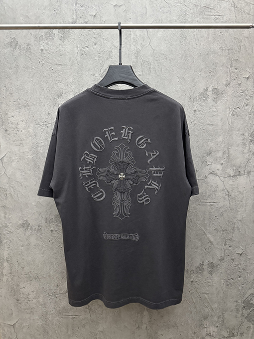 クロムハーツコピー アメリカンスタイルのウォッシュアップリケ刺繍入りカップル半袖Tシャツ