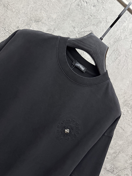 クロムハーツコピー アメリカンスタイルのウォッシュアップリケ刺繍入りカップル半袖Tシャツ