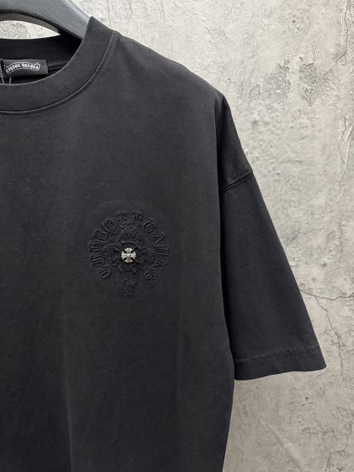 クロムハーツコピー アメリカンスタイルのウォッシュアップリケ刺繍入りカップル半袖Tシャツ