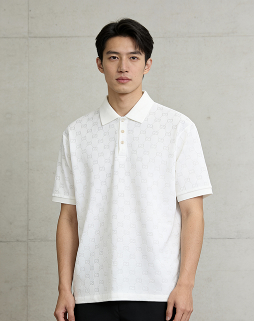 グッチスーパーコピー ダブルGの総柄プリント半袖ポロシャツ