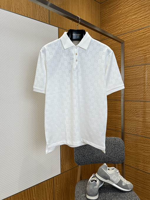 グッチスーパーコピー ダブルGの総柄プリント半袖ポロシャツ