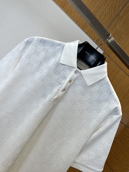 グッチスーパーコピー ダブルGの総柄プリント半袖ポロシャツ