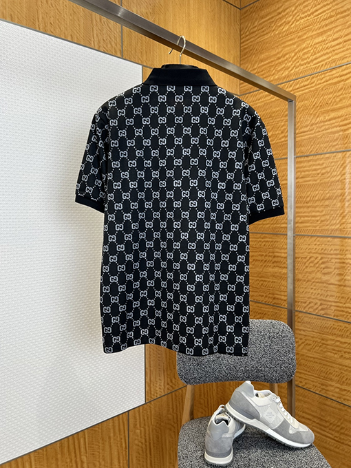 グッチスーパーコピー ダブルGの総柄プリント半袖ポロシャツ