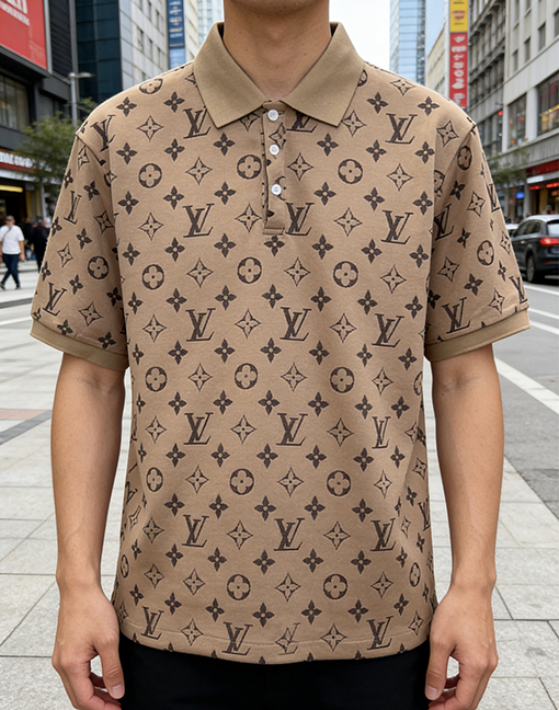 ルイヴィトン クラシックなモノグラムプリントの半袖ポロシャツ