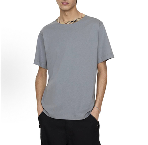 バーバリー チェック柄の襟カラーブロックデザインのクルーネック半袖Tシャツ