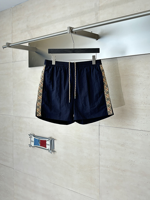 バーバリーコピー ナイロンサイドチェック柄ドローストリング付きビーチショーツ