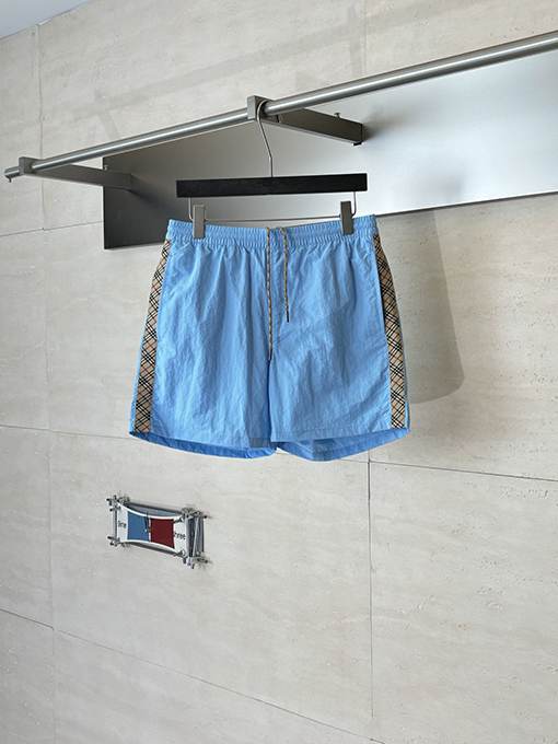 バーバリーコピー ナイロンサイドチェック柄ドローストリング付きビーチショーツ