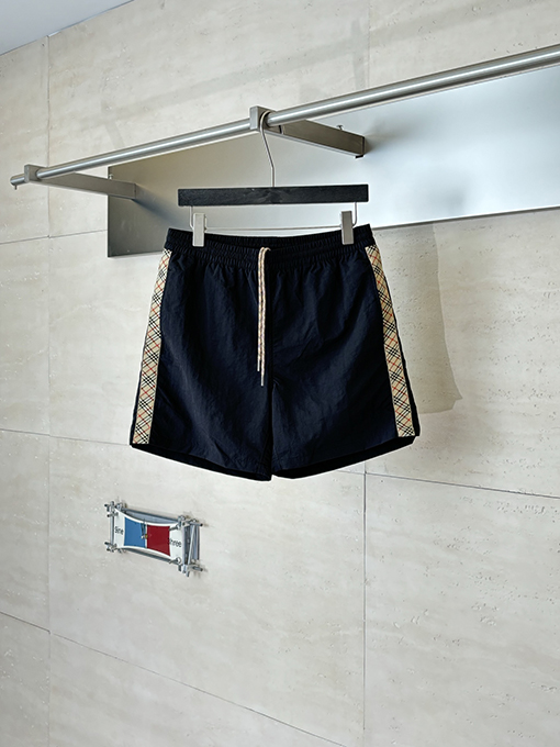 バーバリーコピー ナイロンサイドチェック柄ドローストリング付きビーチショーツ