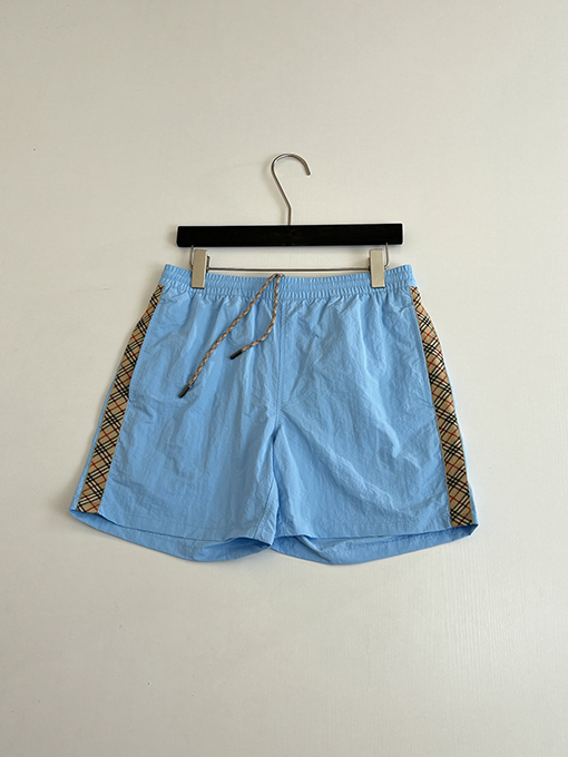 バーバリーコピー ナイロンサイドチェック柄ドローストリング付きビーチショーツ