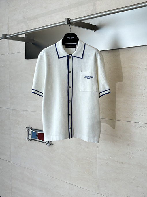 ルイヴィトンブランドコピー ワッフルプリントのカラーブロックニット半袖カーディガン