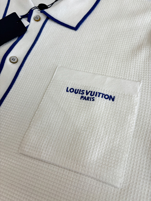 ルイヴィトンブランドコピー ワッフルプリントのカラーブロックニット半袖カーディガン