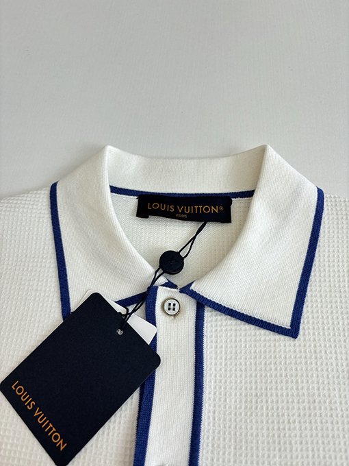 ルイヴィトンブランドコピー ワッフルプリントのカラーブロックニット半袖カーディガン