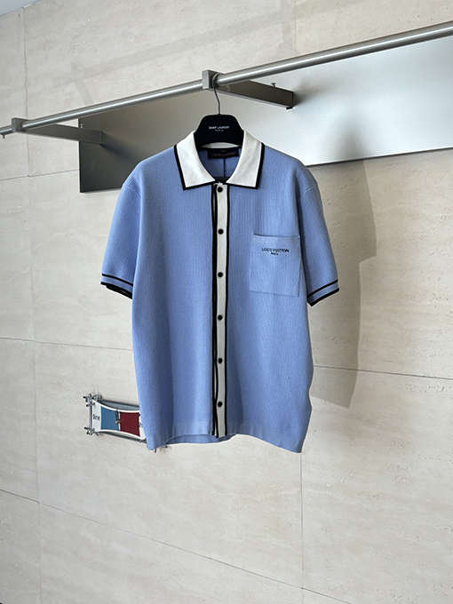 ルイヴィトンブランドコピー ワッフルプリントのカラーブロックニット半袖カーディガン