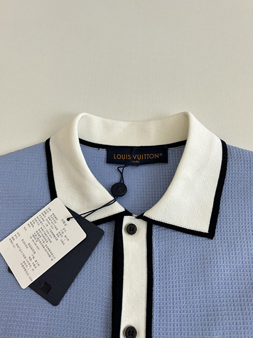 ルイヴィトンブランドコピー ワッフルプリントのカラーブロックニット半袖カーディガン