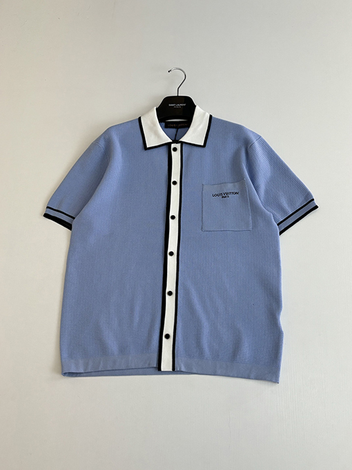 ルイヴィトンブランドコピー ワッフルプリントのカラーブロックニット半袖カーディガン