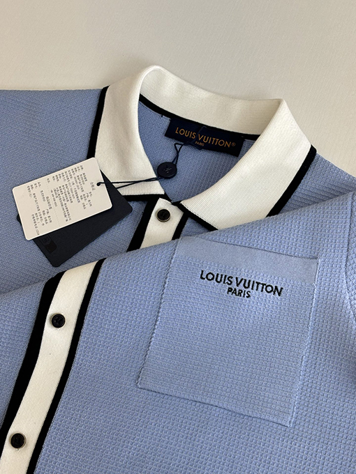 ルイヴィトンブランドコピー ワッフルプリントのカラーブロックニット半袖カーディガン