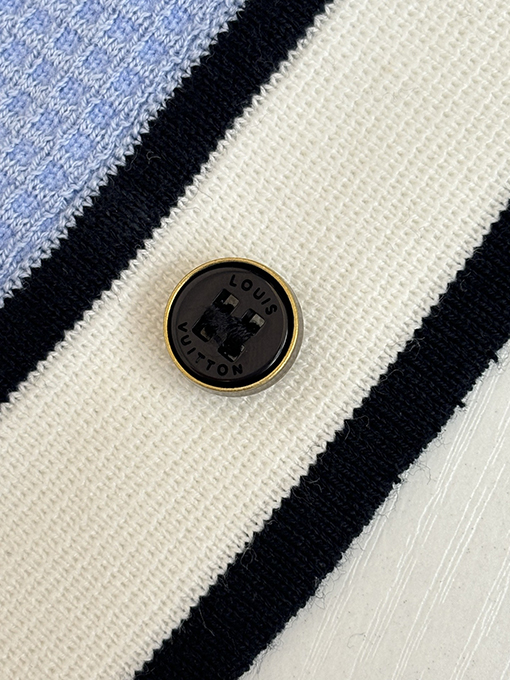 ルイヴィトンブランドコピー ワッフルプリントのカラーブロックニット半袖カーディガン